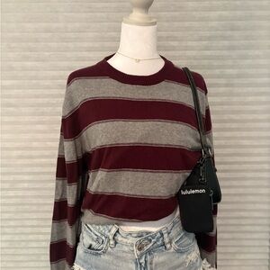 Others Follow Burgundy and Gray Striped Long Sleeve Top